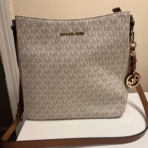 Michael Kors Cream and Tan Crossbody Bag with Signature Monogram